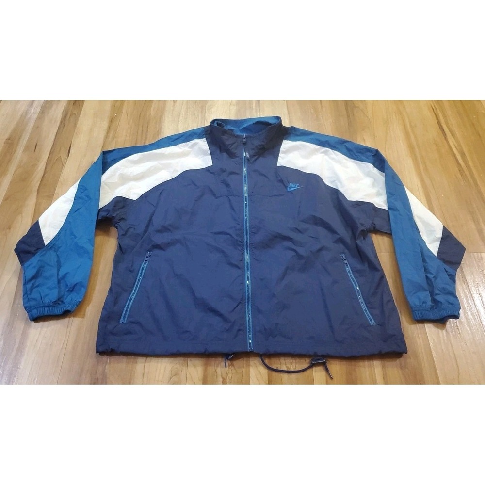 Vintage Nike Windbreaker Jacket Full Zip Men M Nylon Colorblock Y2K Navy Blue